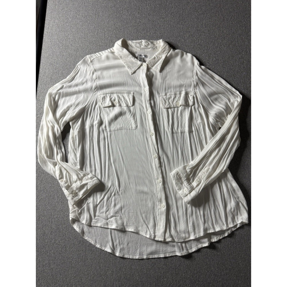 Croft And Barrow Women's Off White Long Sleeve Blouse 1X Classic Work Office Top